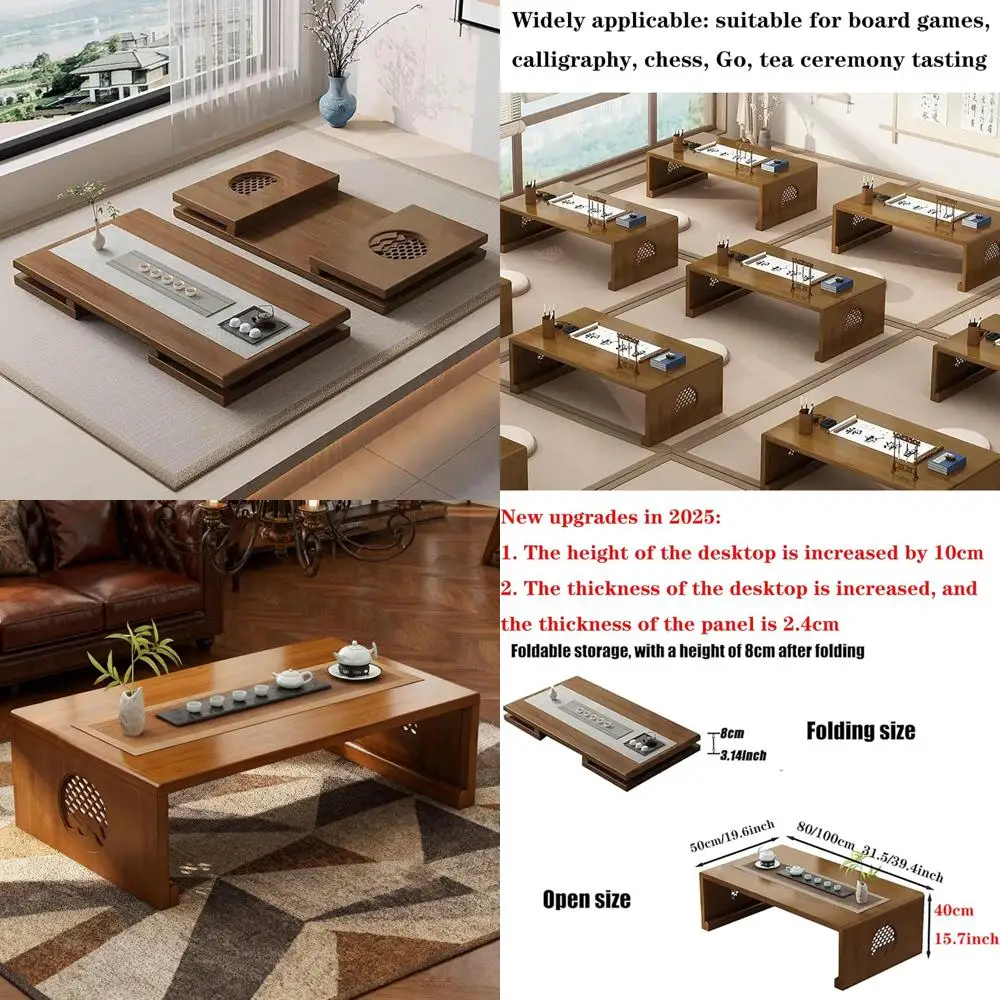 

Модернизированный японский складной напольный стол 2025 года, массив дерева, портативный низкий стиль татами, сборка не требуется.