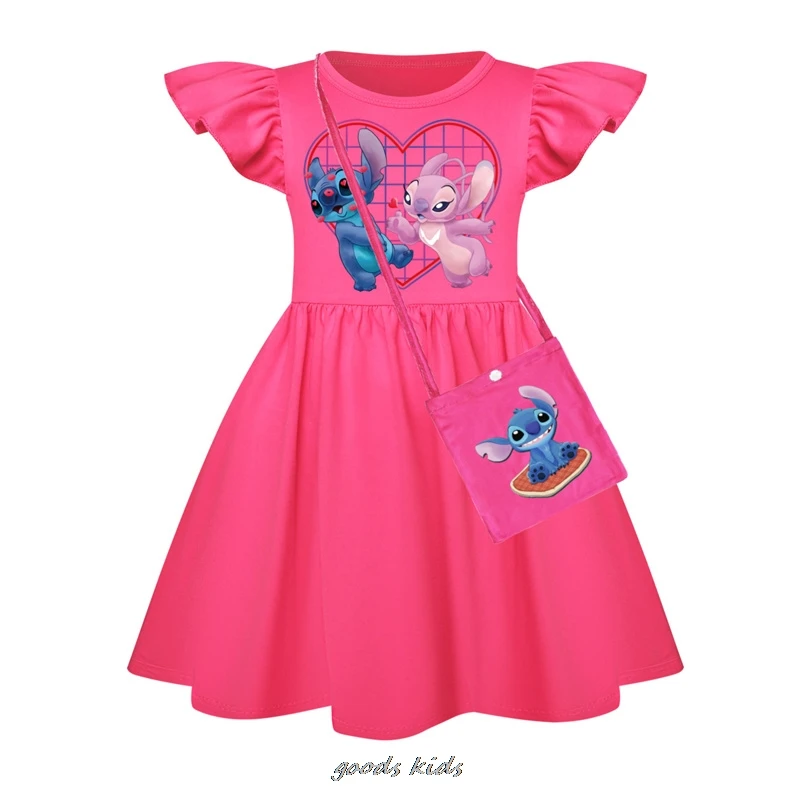 Robe et sac à manches volantes pour bébé fille, costume de cosplay pour enfants, fête d'anniversaire pour enfants, tenues de princesse, chaud, CAN O and Stitch