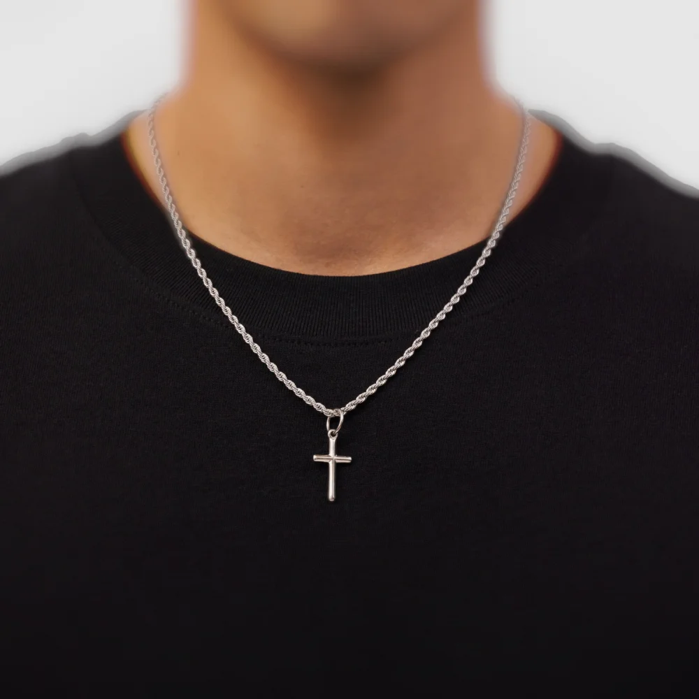 

925 Sterling Silver Cross Necklace, 3mm Wide, Plated With Gold, Unisex, 18-24 Inch Size, Birthday Gift Jewelry