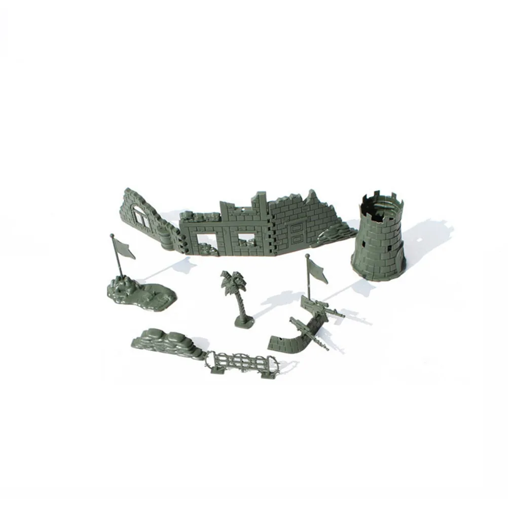 Military Fence Set DIY Assembly Sandbag Perimeter Fence Ruins Army Green for Imaginative Play Military Scene Model