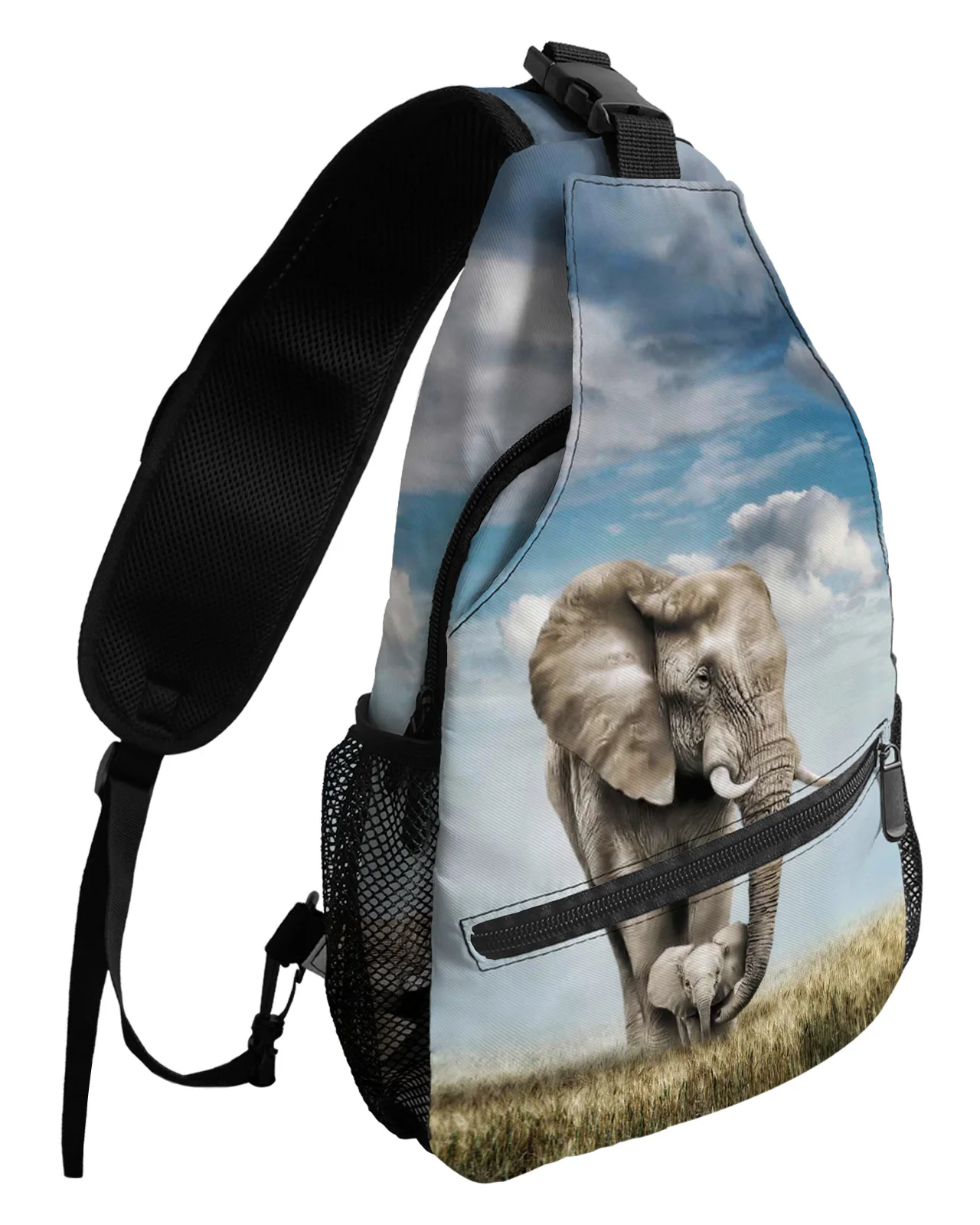 Animal Elephant Grassland Chest Bags for Women Men Waterproof Shoulder Bag Outdoor Travel Sport Crossbody Bag