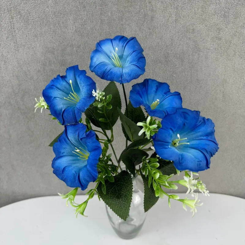 12 Stück künstliche 5-Köpfige Glorien-Blumensträuße, Seiden-Blumen, Fotografie-Simulation, Blaue Glorien-Blume, Heimdekoration – Detail 7