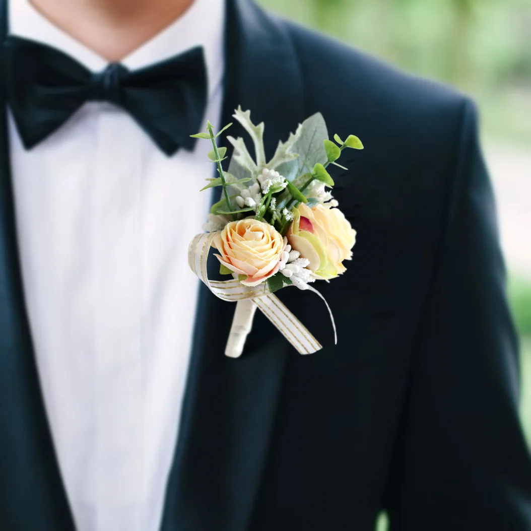 Novio de boda, novia, pecho, flor, Iglesia del bosque, damas de honor, hermanas, muñeca, simulación de flores, suministros de boda