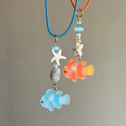 Cute Cartoon Fish Pendant Necklace for Girls Colorful Rope Chain Necklace Best Friends Necklace BFF Friendship Accessories