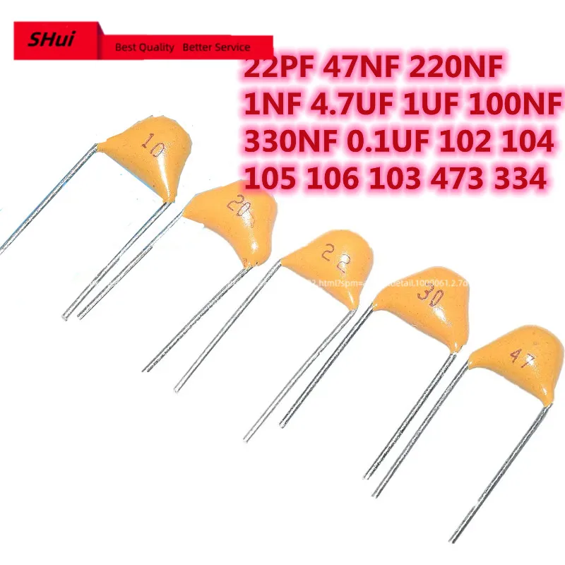 100Pcs 50V monolithic ceramic capacitor 10PF ~ 10UF 22PF 47NF 220NF 1NF 4.7UF 1UF 100NF 330NF 0.1UF 102 104 105 106 103 473 334