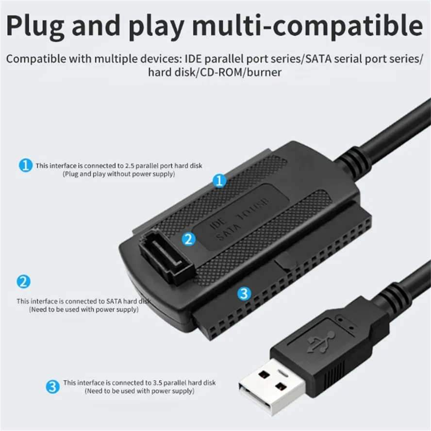 Interfejs USB do podłączenia dysków twardych o rozmiarze 2,5 i 3,5 cala z interfejsem IDE i SATA Kabel adapter USB 2.0 do IDE SATA do laptopa PC — zdjęcie produktu 4