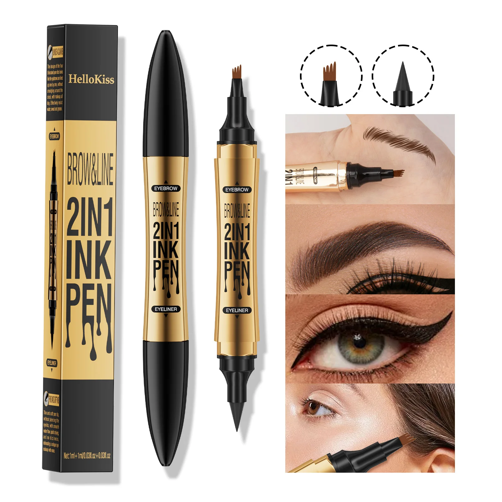 4 Fork Eyebrow Pen 2 In 1 Brow And Eyeliner Pen Wild Brow Long Lasting Waterproof Smudge Proof Liquid Eyeliner Beginner