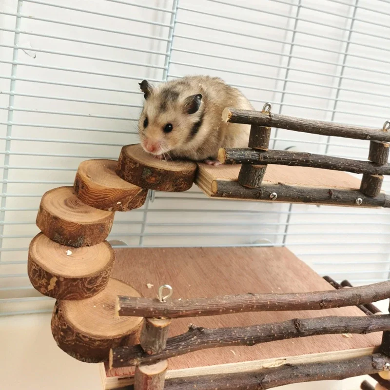 Chewing Toys with Wooden Stairs Hamster Playground Activity Platform Rat Gerbil Natural Hiding Place for Small Animals Pet Toys