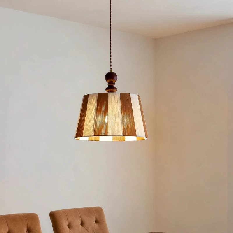 Japanese Retro Wooden Pendant Lights Color Blocking Cotton Thread Hanging Lamps Living Room Bedroom Study Restaurant Chandelier