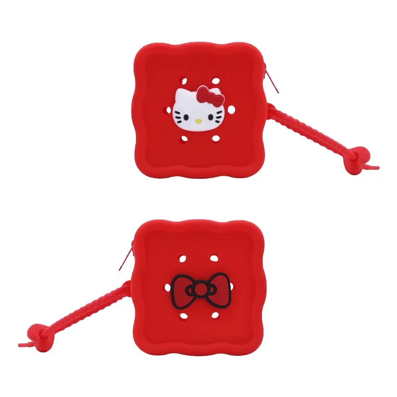 New Sanrio Silicone Wallets Hello Kitty Kuromi Cartoon Figure Miniso Square Style Zipper Coin Purse Money Bags DIY Hole Toy Gift