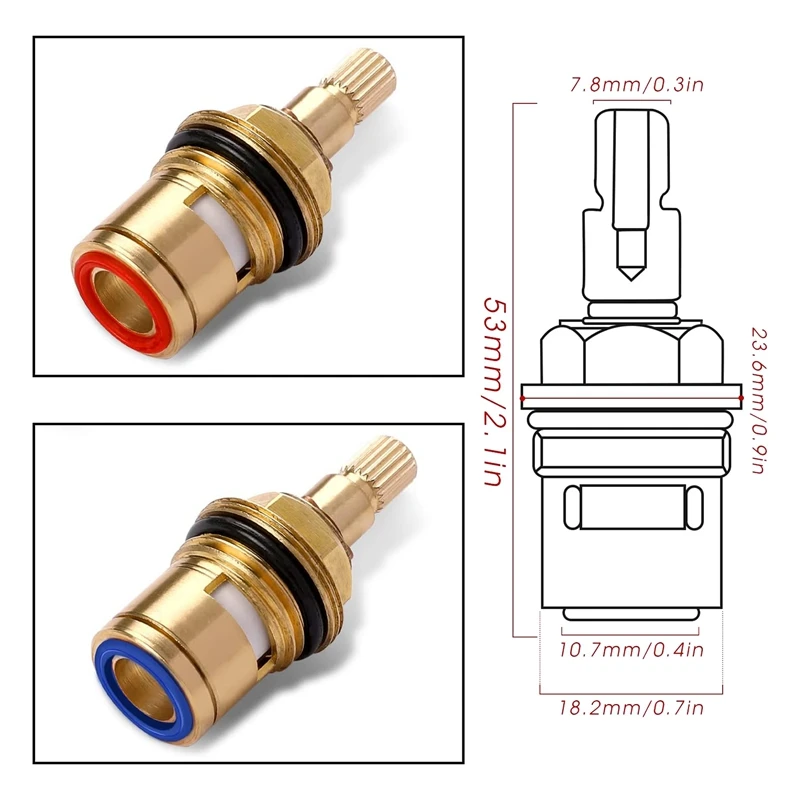 2Piece Brass Ceramic Stem Ceramic Disc Cartridge Faucet Valve Cartridge Repair Replacement Parts Replacement Faucet Gold