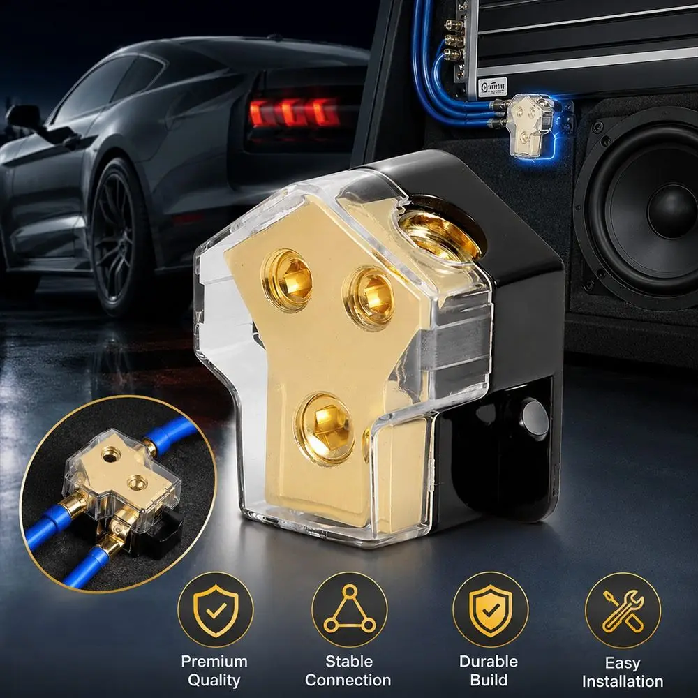 Transparent Cover Ground Distribution Block 2 Way Conductive Power Distribution Block Y-Shaped Car Audio Distribution Block