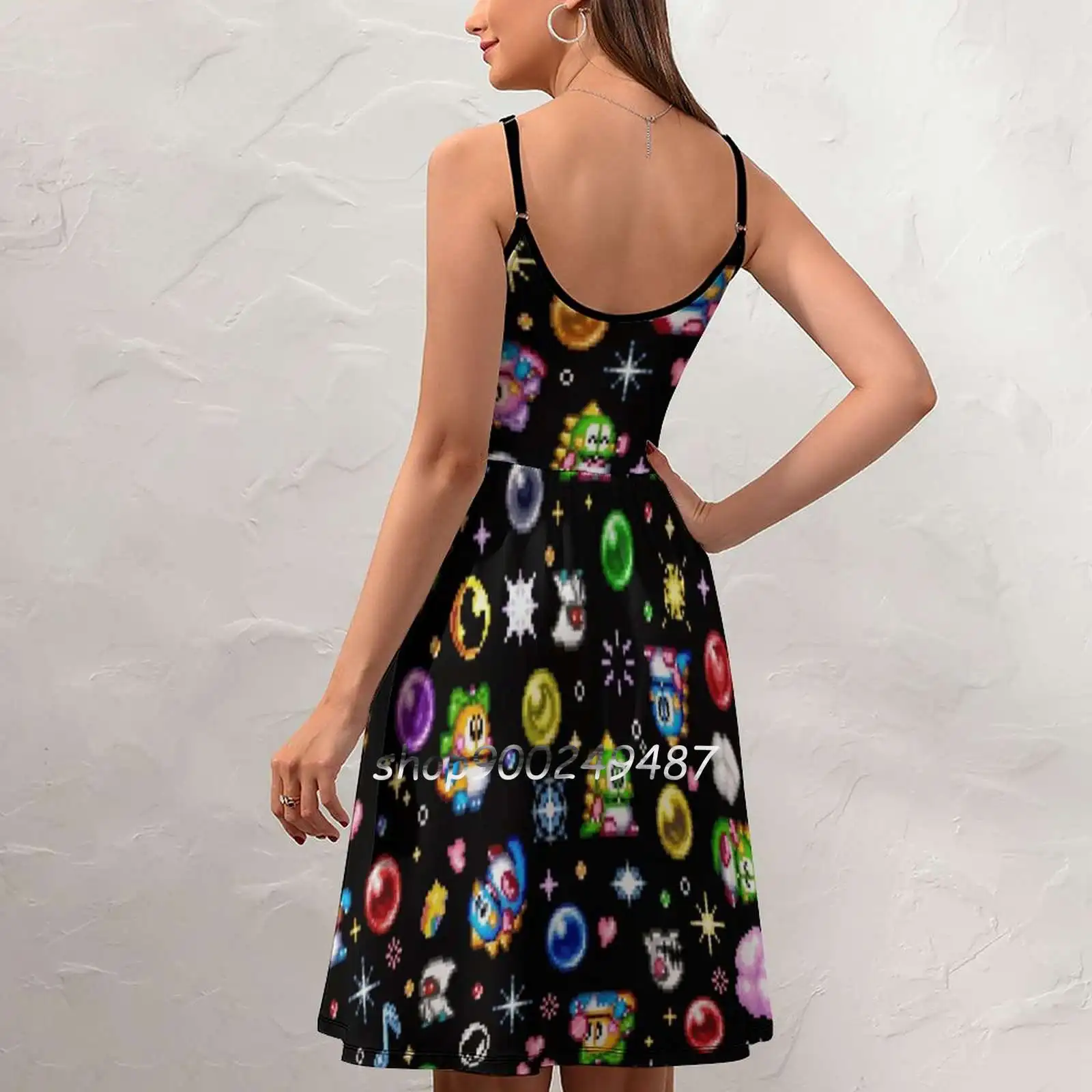 Bubble Bobble-Black Sling Dress Women Summer Printing Condole Belt Dresses Bubble Bobble Puzzle Bobble Bub Bub Puzzle Bubble