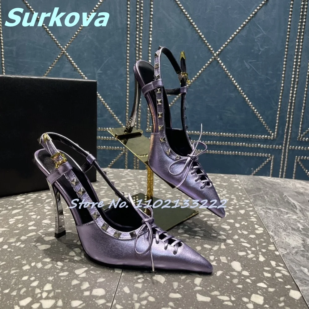 Rivet Cross Strap Sandals Pointy Toe Metal Thin High Heels Buckle Shoes Hottest Summer Women Shoes Fashion Sexy Luxury Stilettos