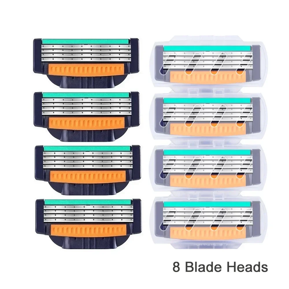 Lâminas de barbear masculinas, lâminas afiadas, barbeador durável, cabeças de substituição, barbear de uma lâmina, Mach 3 compatível, alta qualidade, 8 peças