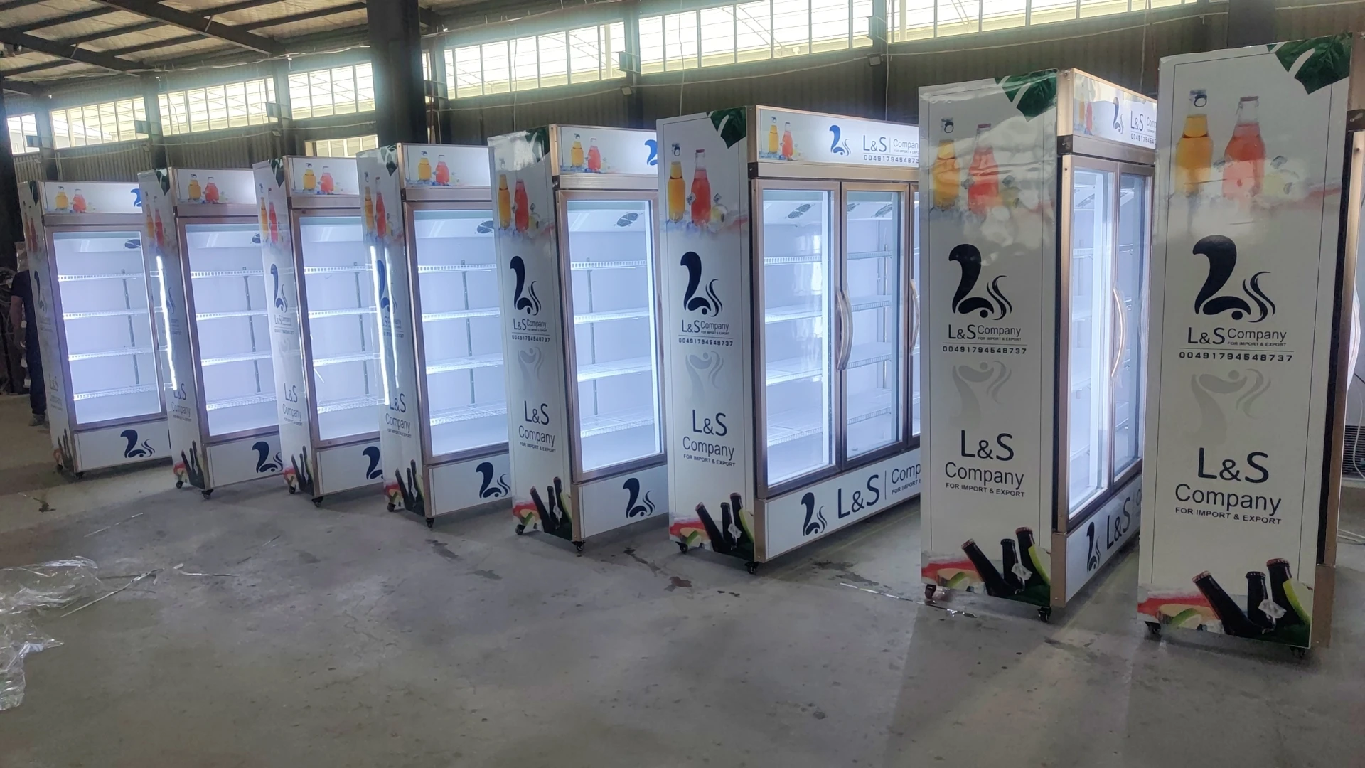 upright merchandising display fridge with custom sticker inside led commercial refrigerator for shop freezer refrigerator