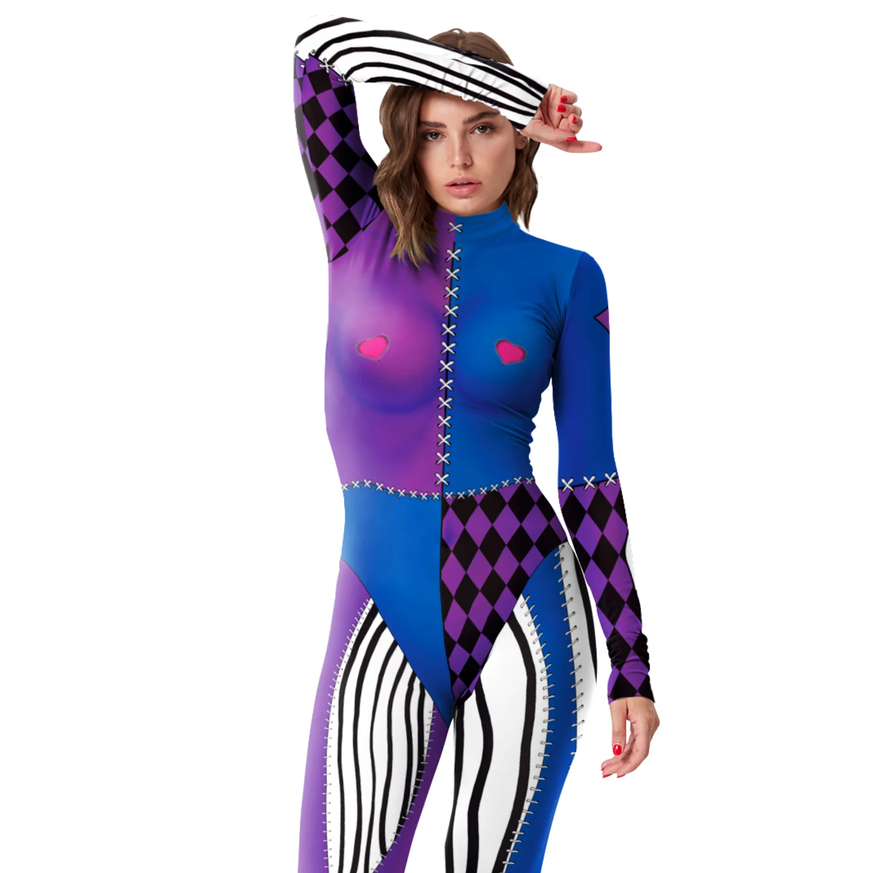 Zawaland ชุดจั๊มสูทผู้หญิงลายตัวตลกฮาโลวีนชุดบอดี้สูทเซ็นไตพิมพ์3D ชุดคอสเพลย์ผู้หญิงแฟนซีชุดปลอมตัววันหยุดเทศกาลแคทสูท