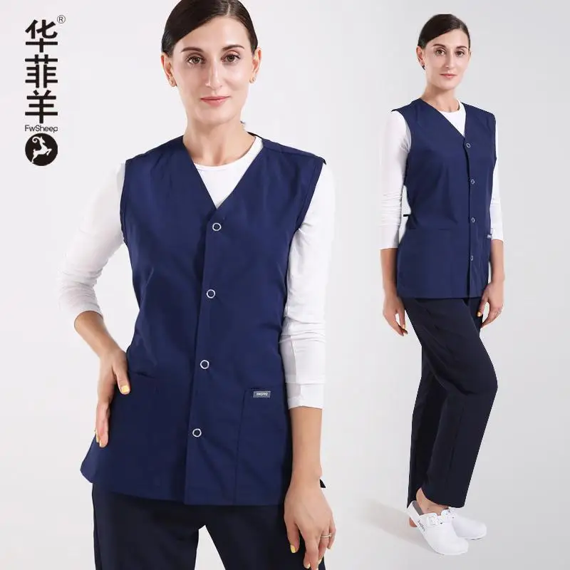 1Pc Doctor Nurse Solid Color Vest Surgical Clothes New Waistcoat Men Women Scrub Vest Hospital Professional Uniform Top