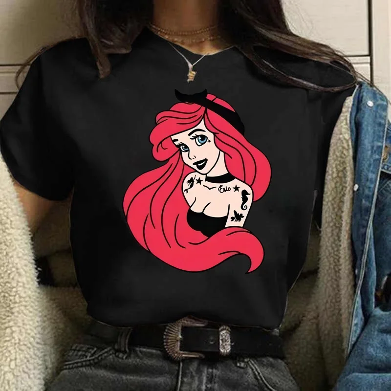 Disney Princess Graphic Print Women T-shirt Harajuku 90s Punk Aesthetics Top Female Tshirt Summer Fashion Streetwear Y2k Clothes