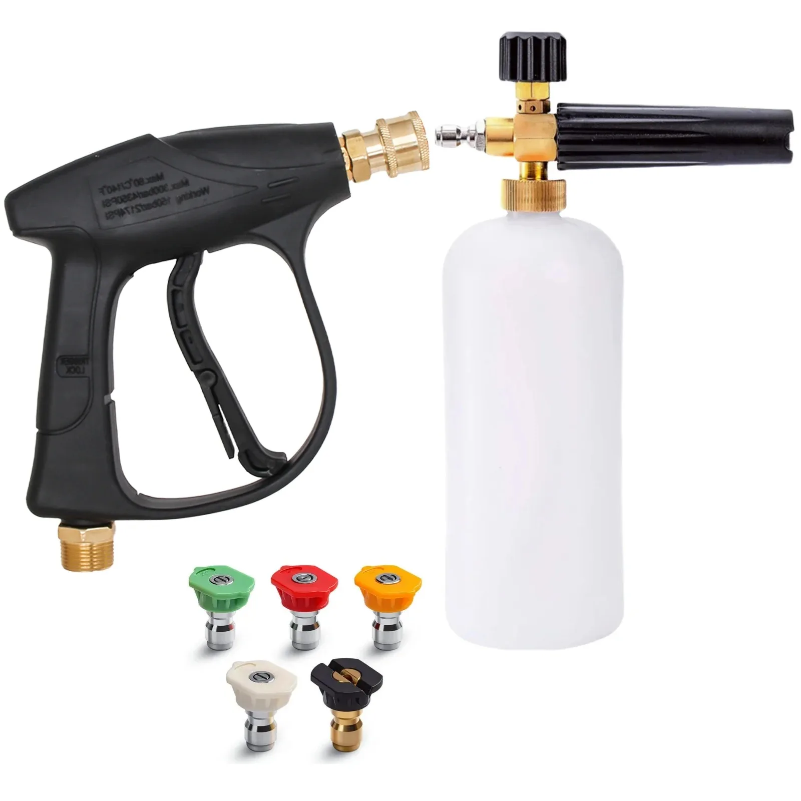 300 Bar High Pressure Washer Kit with 1L Foam Cannon, 5 Spray Nozzles, M22-14 & 1/4