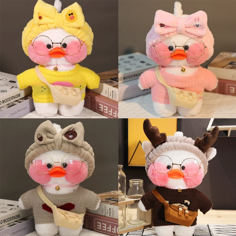 30cm LaLafanfan Cafe Duck Plush Toys Clothes Cartoon Stuffed Dolls Ducks Accessories Outfit Hair Band Kids Girls Gift