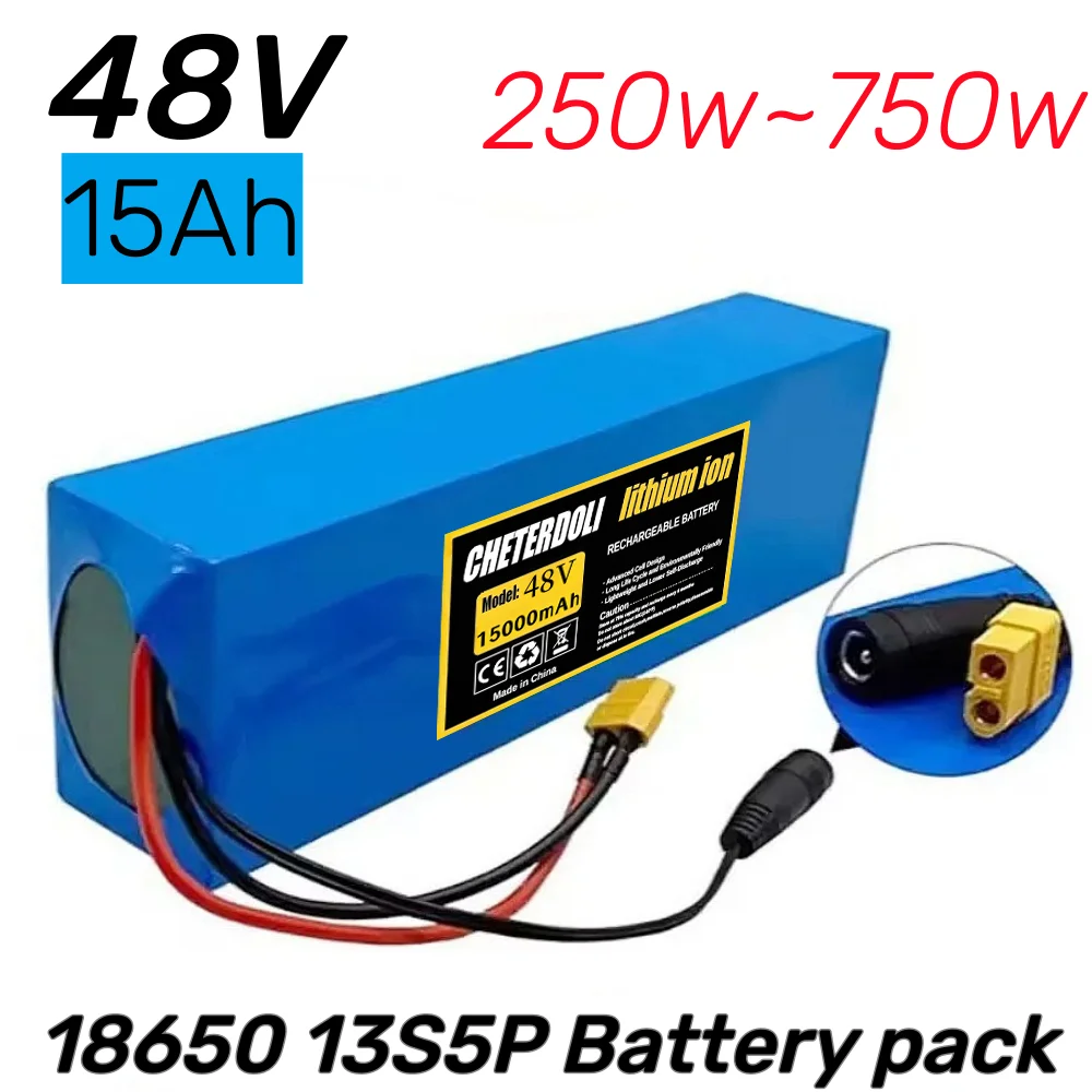 

13S5P 48V 15000mAh 18650 Lithium Battery Pack Built-in BMS For 500-750W electrical machinery+54.6V 2A charger.