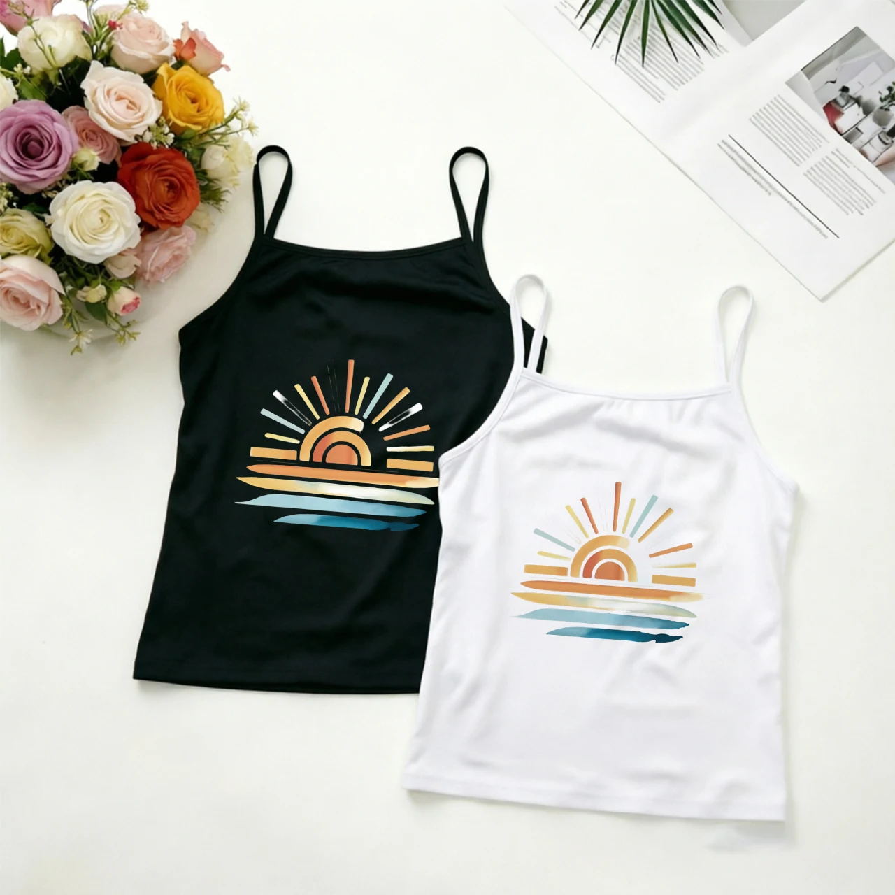Sunrise Ocean Wave Camisole Women Resort Cruise Travel Tank Tops Seaside Vacation Coastal Holiday Morning Walk Garments