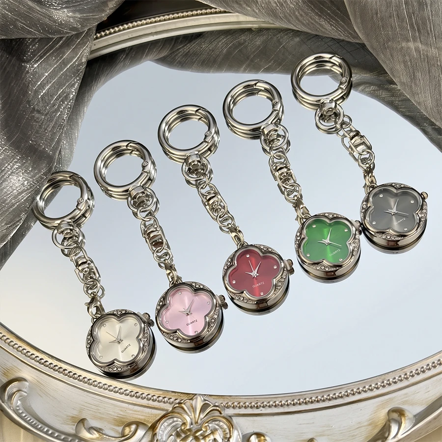 Small Watch for Woman - Four-Leaf Clover Luxury Keychain Watch image 6