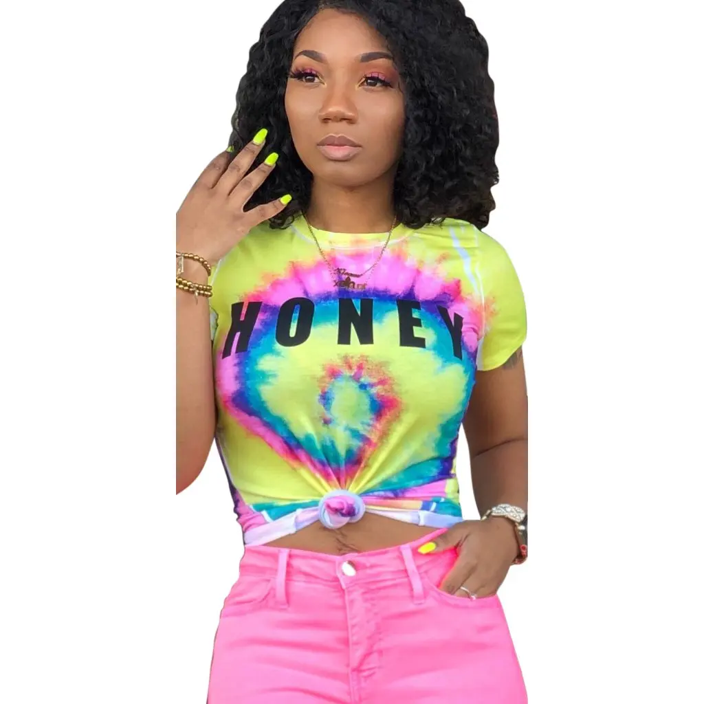 

SMR9220 Women's Summer Fashion Printed High Stretch T-shirt Sexy European American Style Top for Casual Occasions