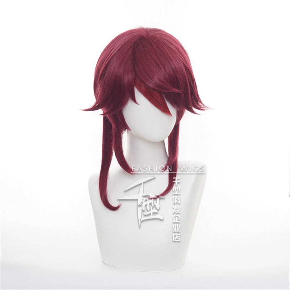 ロザリアコスプレウィッグアニメロザリアショートミックスローズレッド耐熱人工毛ハロウィンパーティーウィッグ + ウィッグキャップ