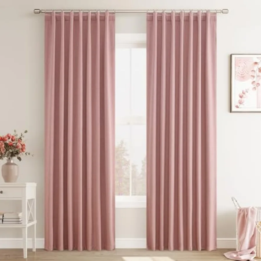 

100% out Linen Curtains 84 Inch Long for Girls Bedroom Out Curtain Back Tab Hook Belt Thermal Insulated Drapes for Living Room