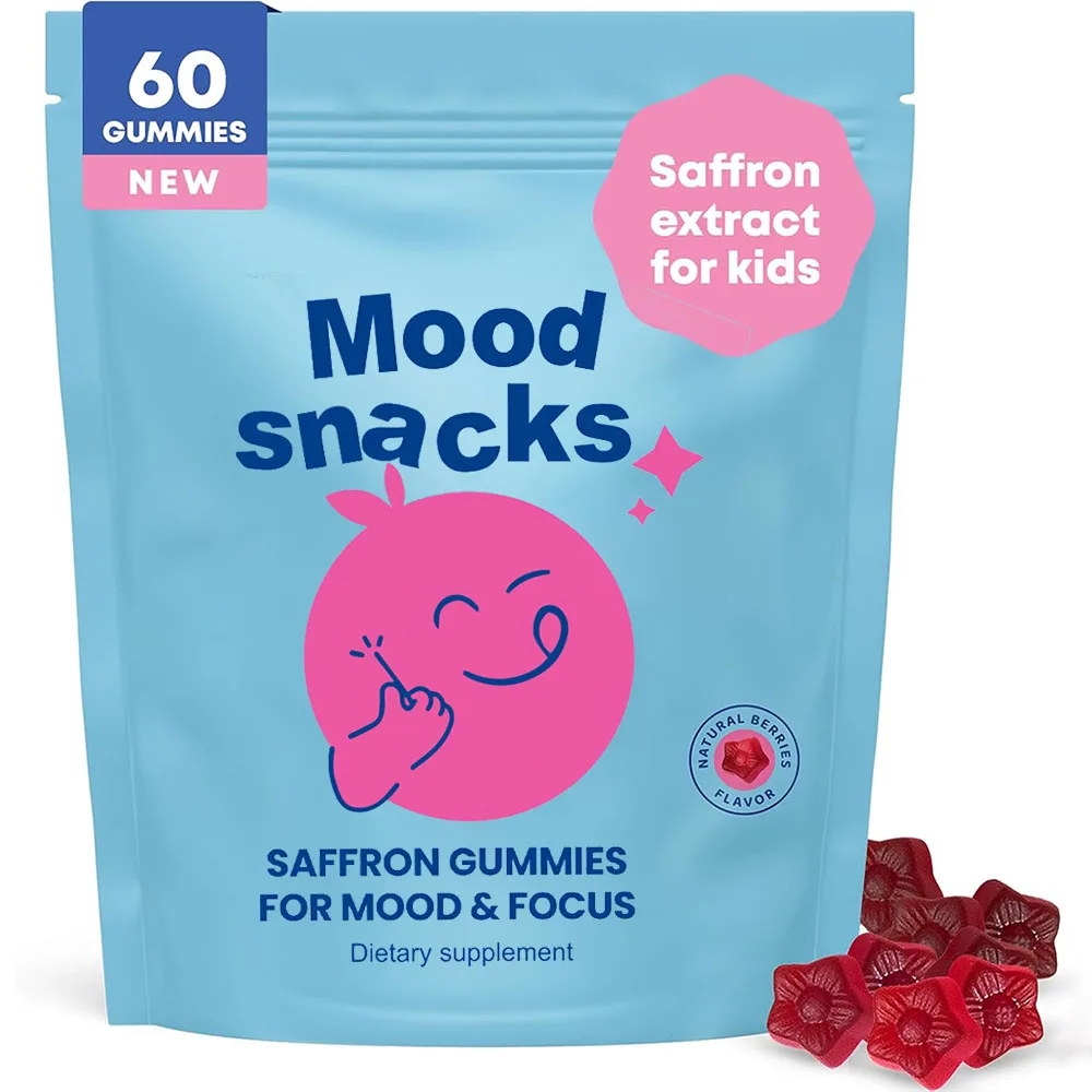

Жевательные конфеты Mood Saffron для детей от 4 лет | БАД с шафраном, ГАМК и пассифлорой - жевательные конфеты для поддержки мозга и концентрации внимания у детей, без сахара