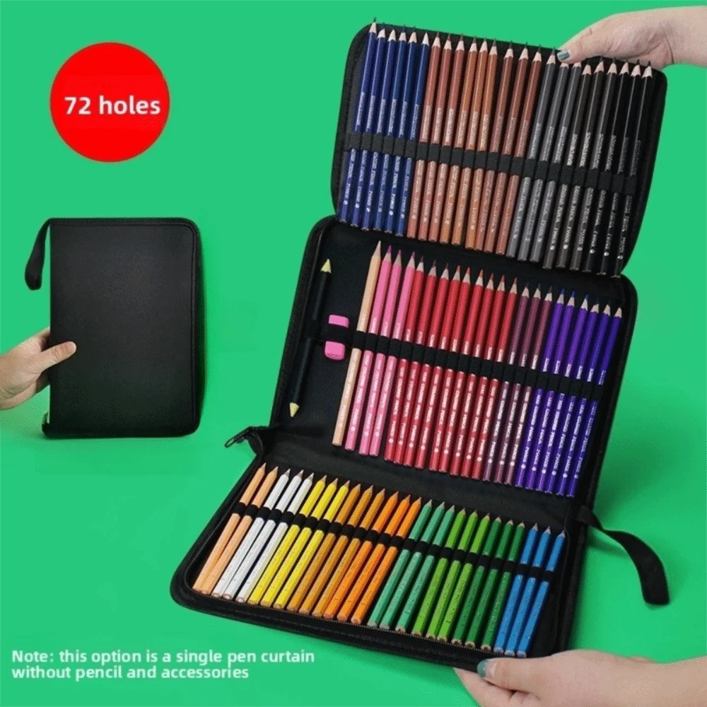 36/48/72 Holes​ Folding Pencil Case​ ​Black​ ​Zipper Closure​ ​Pencil Organizer​ ​Color Pencil Insert ​Oxford Fabric​