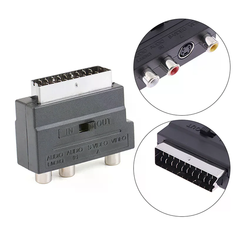 21Pin Scart Adaptor AV Block To  Phono Composite S-Video With In/Out Switch Scart Adaptor AV Block