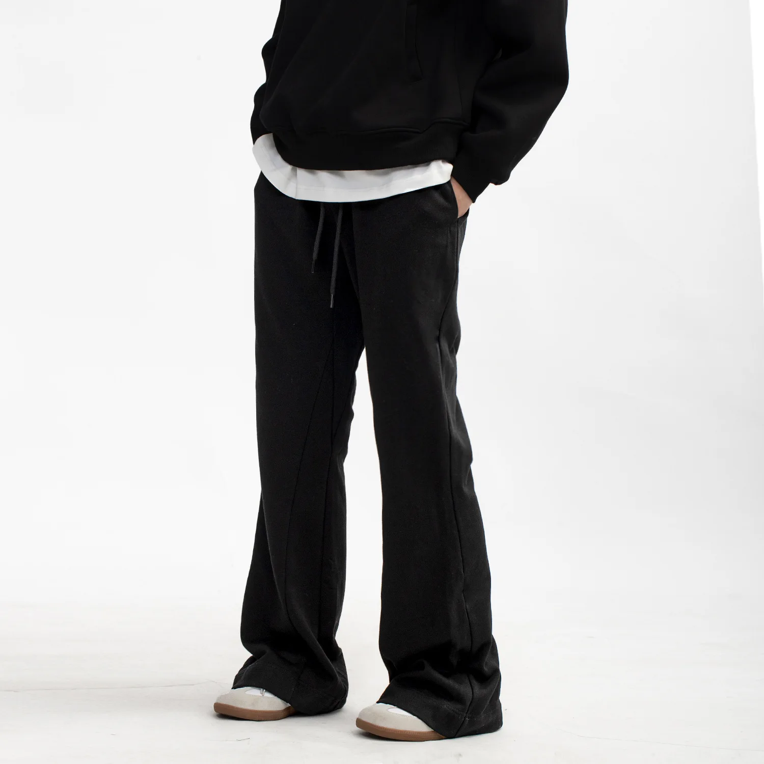 

Heavyweight Men's Flared Sweatpants, High Street Solid Color Joggers Pants Men, Autumn Y2K Streetwear Vintage Trousers