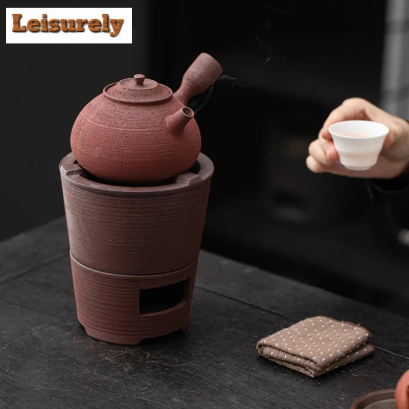 

Retro Old Rock Clay Tea Warmer Holder Side Handle Pot Heater Stove Kettle Stand Boiling Water Carbon Furnace Kungfu Tea Services