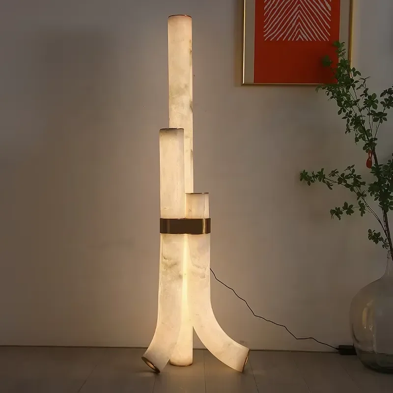 Luxury Alabaster Marble Stone Floor Lamp Classic Designer Villa Standing Lamp Living Room Indoor Switch Control