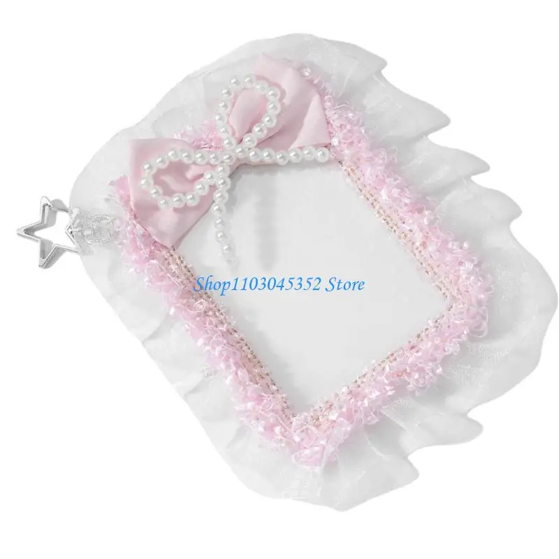 حامل بطاقات الصور الجميلة مع سلسلة مفاتيح من الدانتيل حامل بطاقات الصور حامي بطاقات الهوية حامل قلادة سلسلة المفاتيح هدايا #4