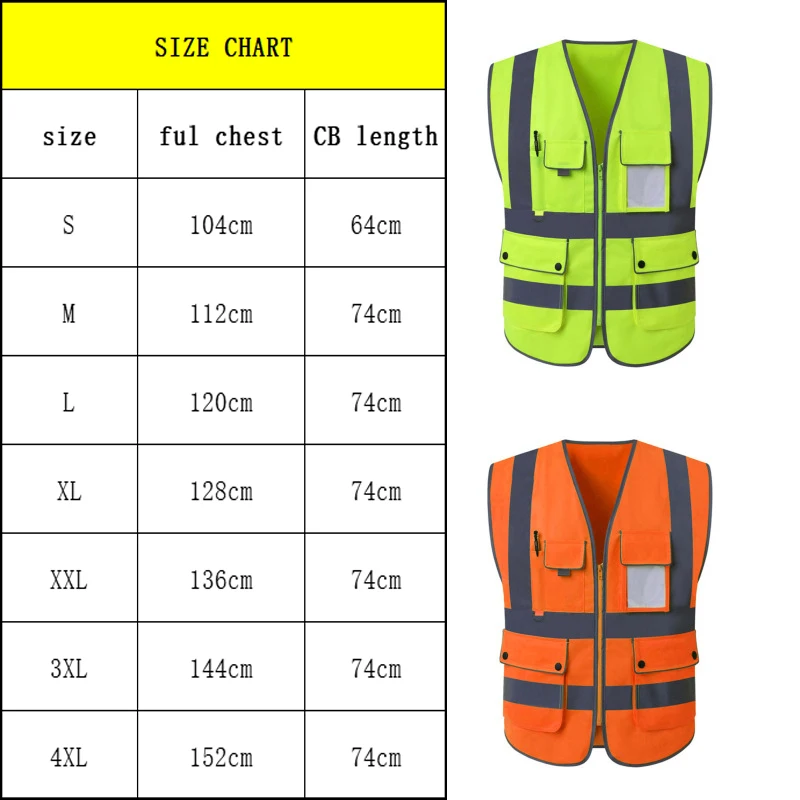 High Visibility Reflective Vest Zipper Front Safety Vest With Reflective Strips Construction Workwear Safety Reflective