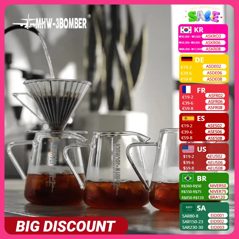 MHW-3BOMBER Elf 500ml Coffee Server Glass Coffee Pot Espresso Dripper Pour Over Maker Brewer Pot Chic Home Coffee Accessories