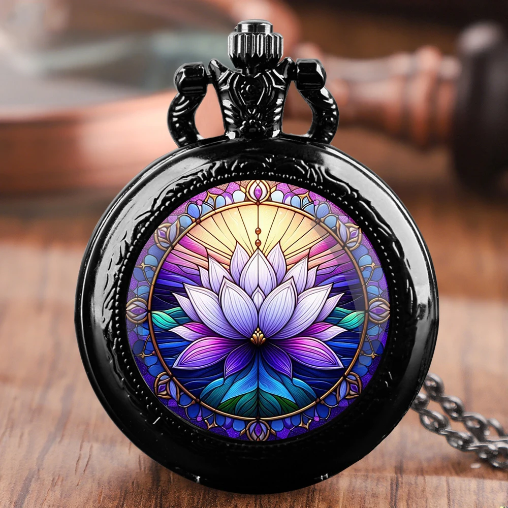 ヴィンテージ蓮曼荼羅デザインクォーツ懐中時計ネックレスペンダント男性、女性、子供への理想的なギフト、誕生日プレゼント