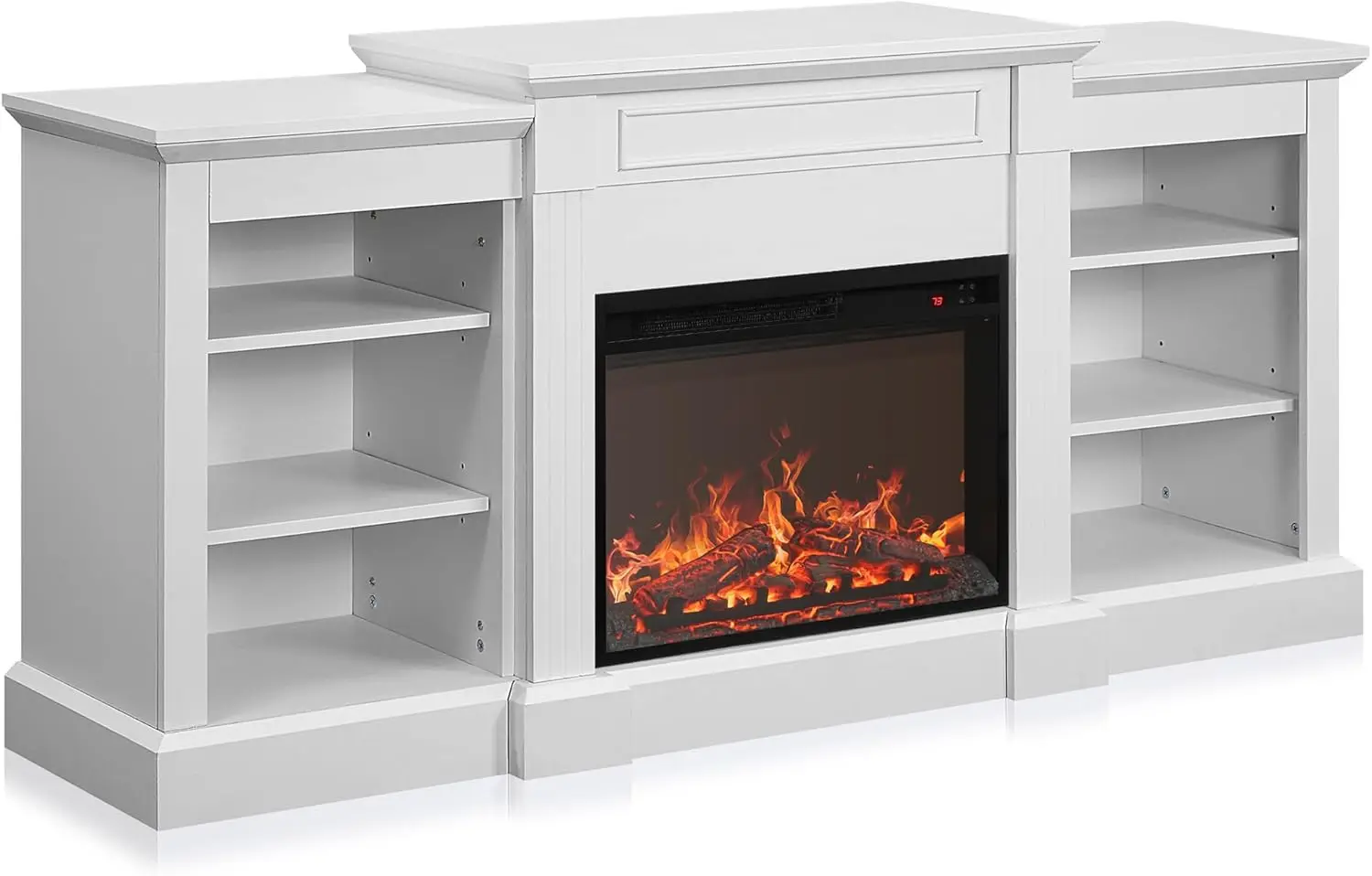 

Modern 66" Electric Fireplace TV Stand, Accommodates 66" TVs, Features Energy Efficient Heater, Speakers and Side Shelves