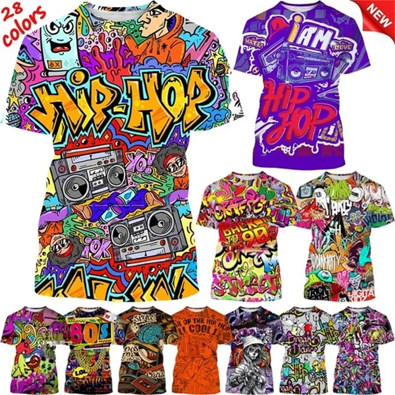 

New Hip Hop Graffiti 3D Print T-Shirt Hip Hop Rap Music Crewneck Short Sleeve Street Painting Fashion Men's and Women's Top