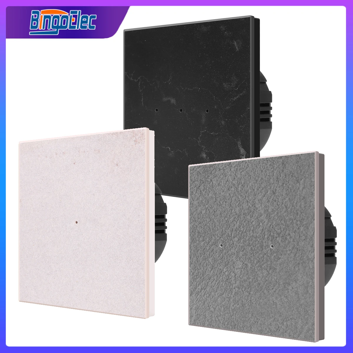 Bingoelec 1/2/3/4 Gang 1Way Light Switch EU Standard Wall Marble Style Stone Touch Switches for Home 220V