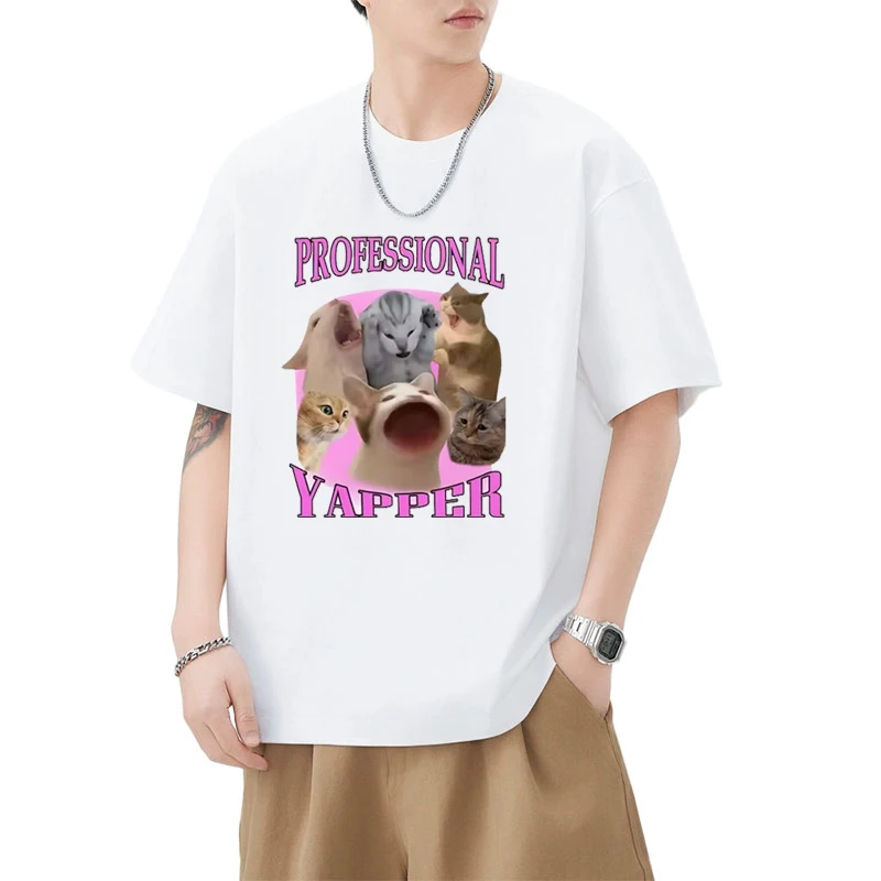 

Personalization Yapper Cat Graphics short sleeve T-shirts Men Women Summer Casual Loose Trend T shirt 100%Cotton Unisex Tops