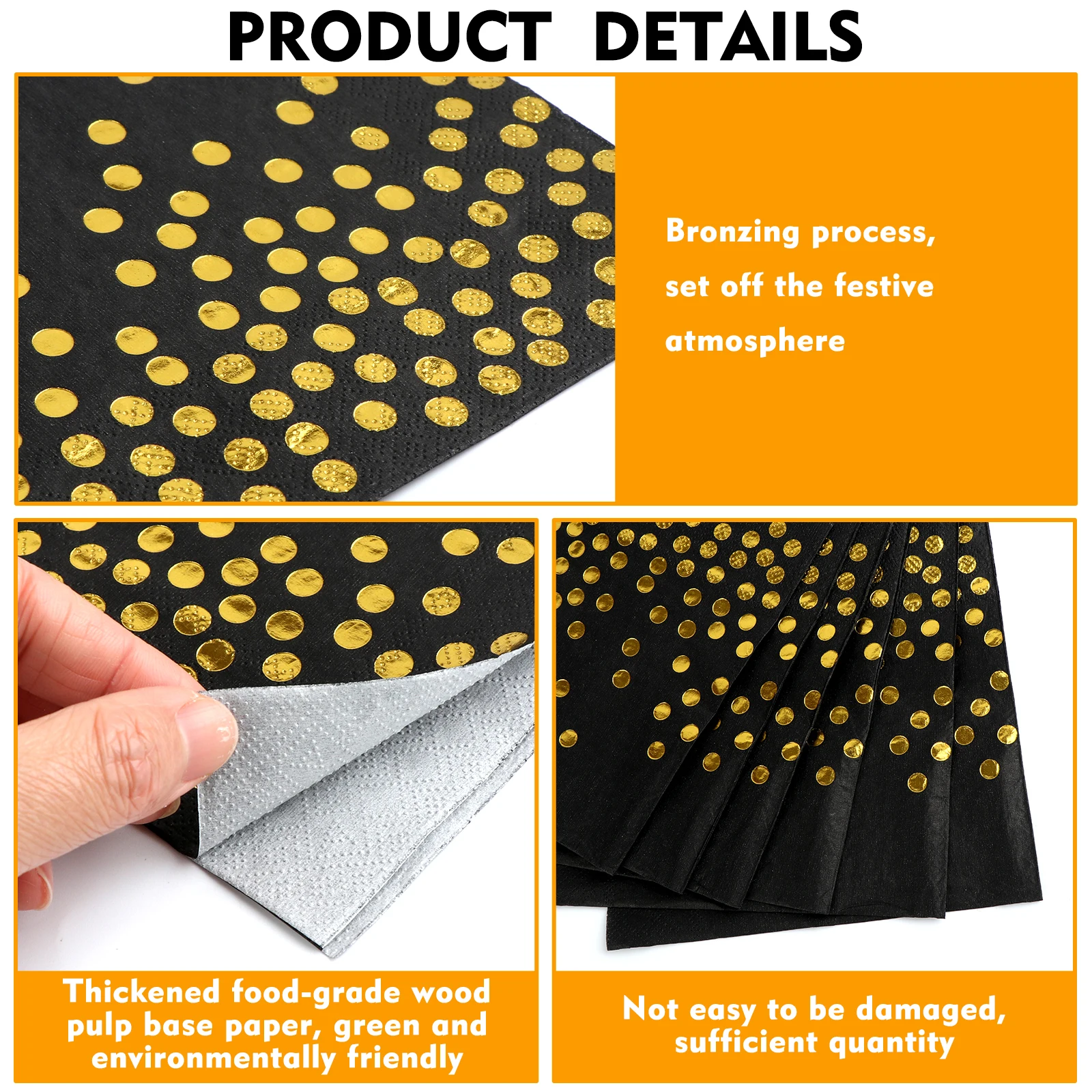 New 100 Pack Gold Dot Disposable Napkins Black and Gold Party Supplies Gold Dot