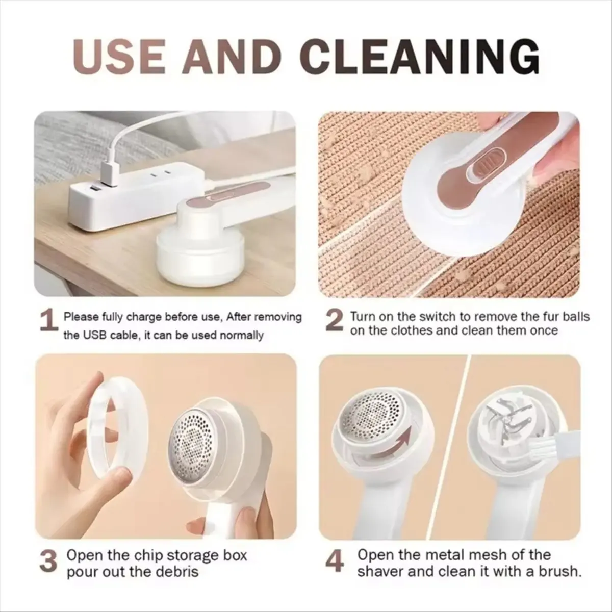 A73U Rechargeable Fabric Shaver with Light - Portable Lint & Pill Remover for Clothes,Sweaters,Carpets, Sofas, Includes Brush