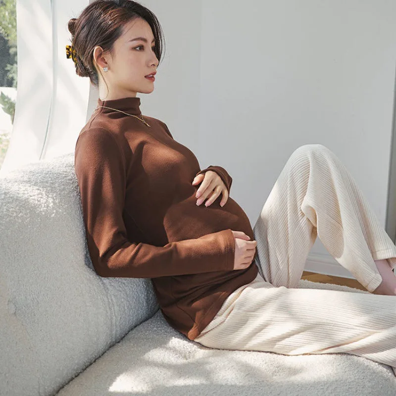 

De Velvet Maternity Bottoming Shirts Half Turtleneck Pregnancy Photography T-shirt For Pregnant Clothes Thermal Bottoming Tee