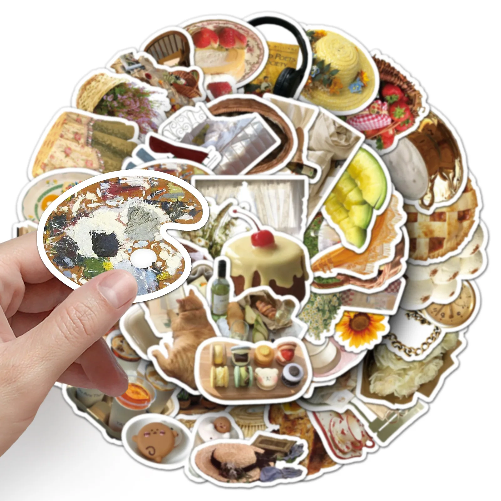 50 leisurely afternoon stickers, small fresh waterproof dessert picnic creative graffiti tent decoration luggage stickers