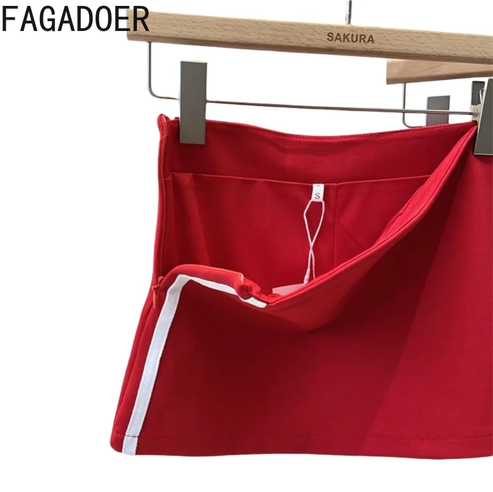 FAGADOER Y2K INS Letter Print Womens 2 Piece Outfit Set Basketaball Tshirt and Bodycon Mini Skirt Suits Hot Girls Streetwear Red